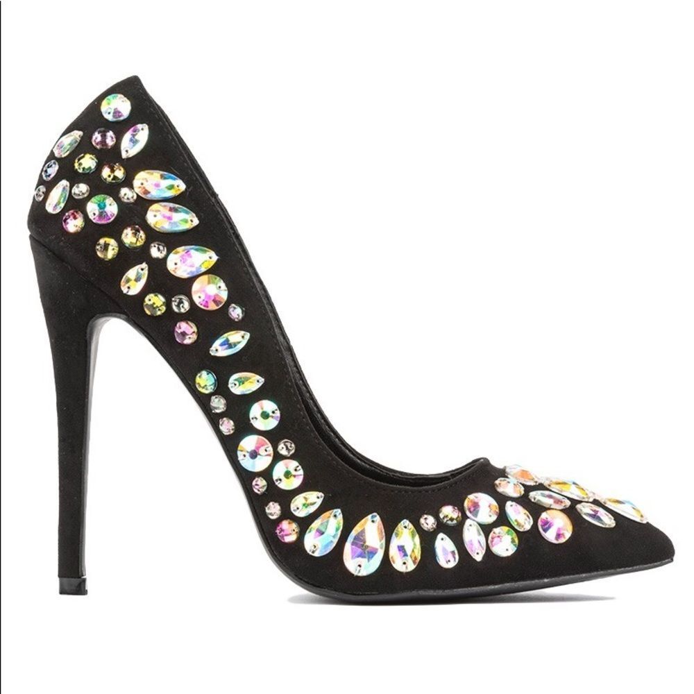 Black multi gem stone covered pump - Picture 5 of 8